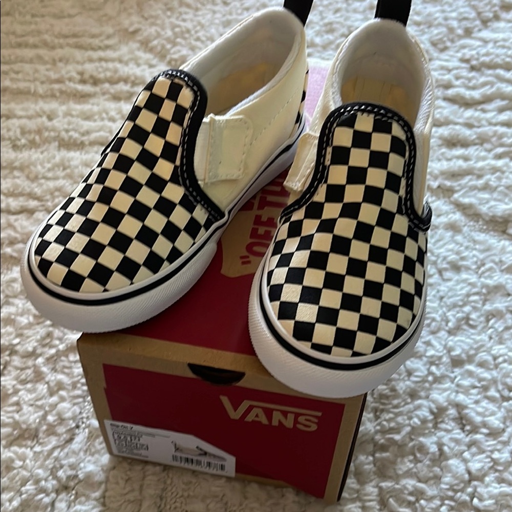 Vans Kids Checkerboard Slip-On Shoes - Black and White